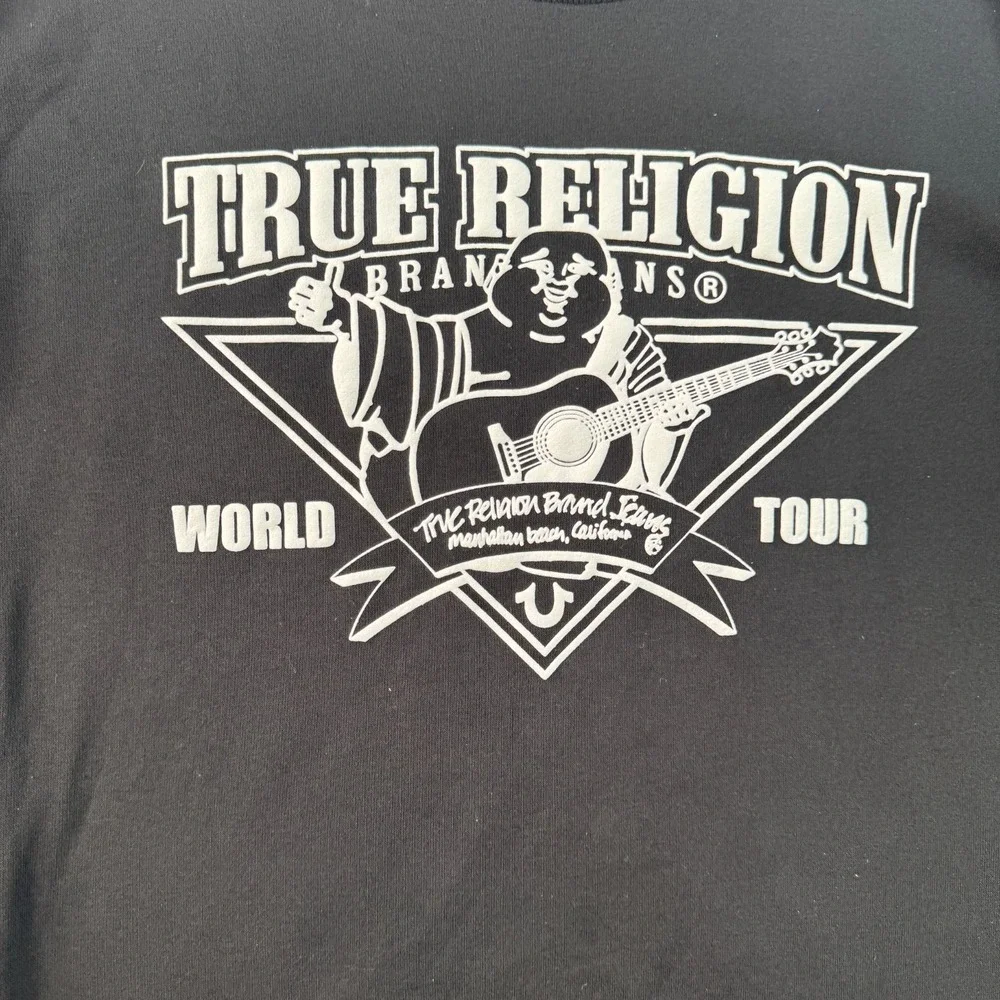 True Religion Sweatshirt Men's Large Black Knit Cotton  Rocking Buddha‎ Pullover